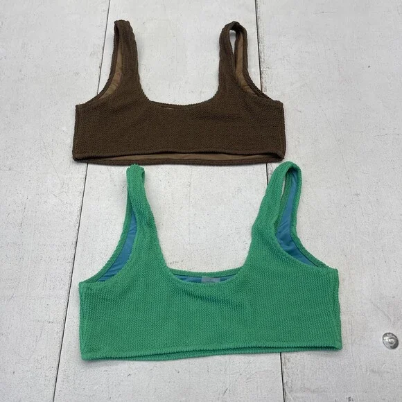 Koana Swim Emma Crinkle Top Set Womens M Green Brown Bralette 2 Piece Textured - Picture 6 of 6